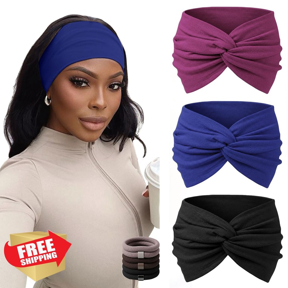 WENNKINN 7″ Headbands 3 Pack Blue Purple Red Black