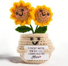 Crochet Flowers Sunflower Thank You Gifts for Women Mini Positive Desk Decor wit