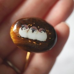 Tiger Eye Stone Hair Hook with Sparrow and Kanazawa Gold Leaf | Autumn-Inspired