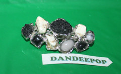 Silver Tone Hair Clip Accessory With Stone And Gem Accent Black And White