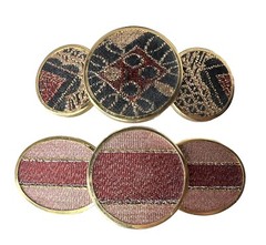 Gold Burgundy Black Brocade Fabric Covered Button Hair Clips 3.5” -3.75” Vintage