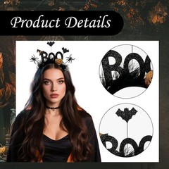 1Pcs Halloween Headbands for ,Glitter Black Halloween Headband with BOO Text …