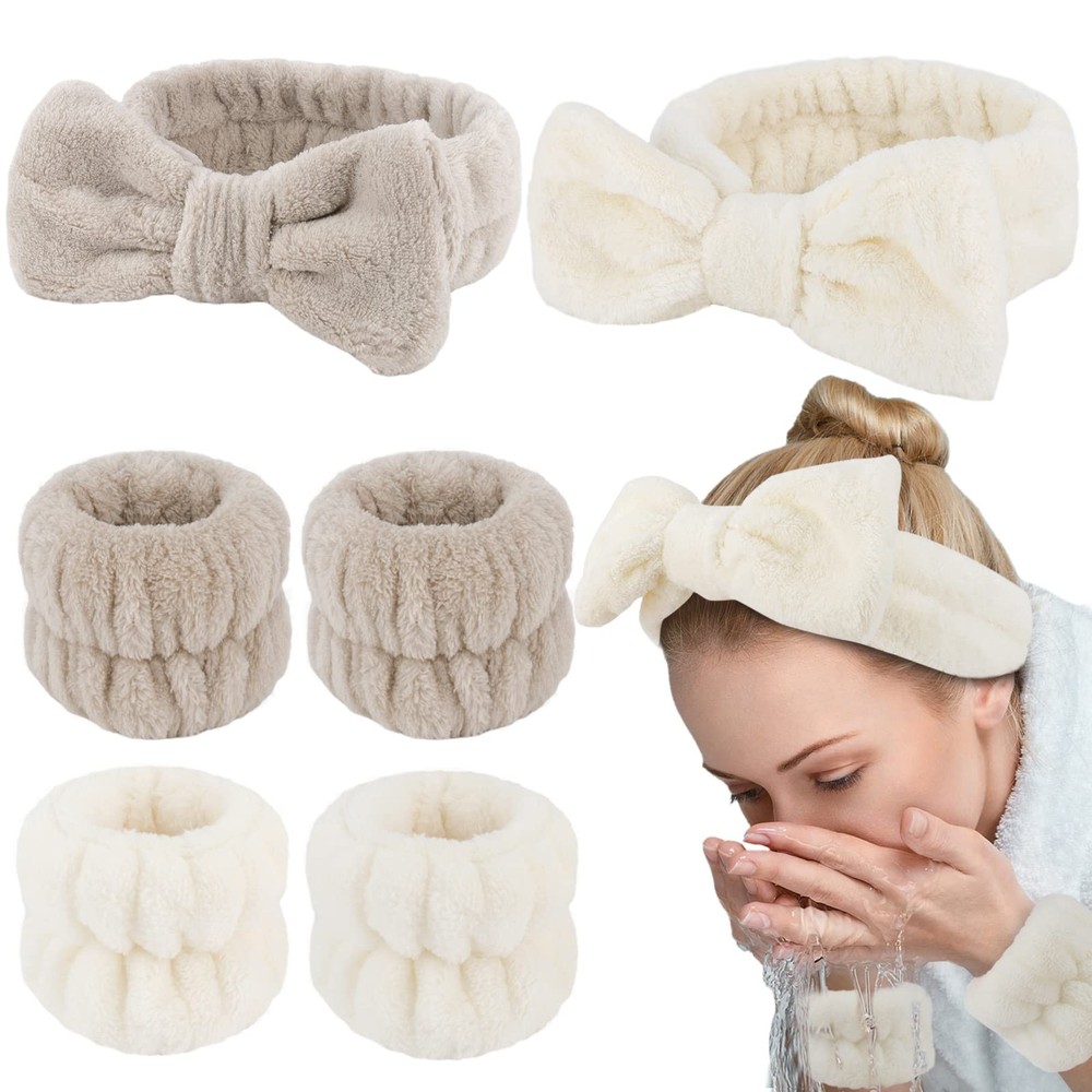 WHAVEL 6PCS Spa Headband and Wristbands Set, Face Wash Headband Wrist Bands for