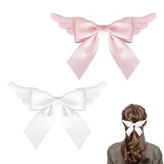 2 Pack Hair Bows with Angel Wings – Large 1 Count (Pack of 2), pink and white