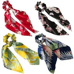 Boho Hair Scarf Scrunchies, 12” Satin Bow Ties Long 1 Count (Pack of 1) Floral
