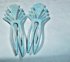PAIR VINTAGE CELLULOID FRENCH ART DECO 4″ HAIR PINS MADE IN FRANCE