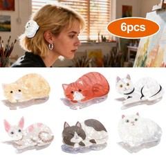 6x Cute Cat Hair Clips for Women Funny Hairpin Straight Curly Hair Family Friend