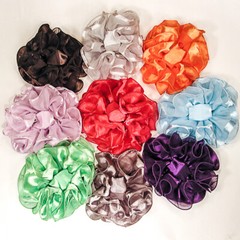 Large Ruffled Solid Color Satin Chiffon Fabric Claw Jaw Clip Hair Bows – H731