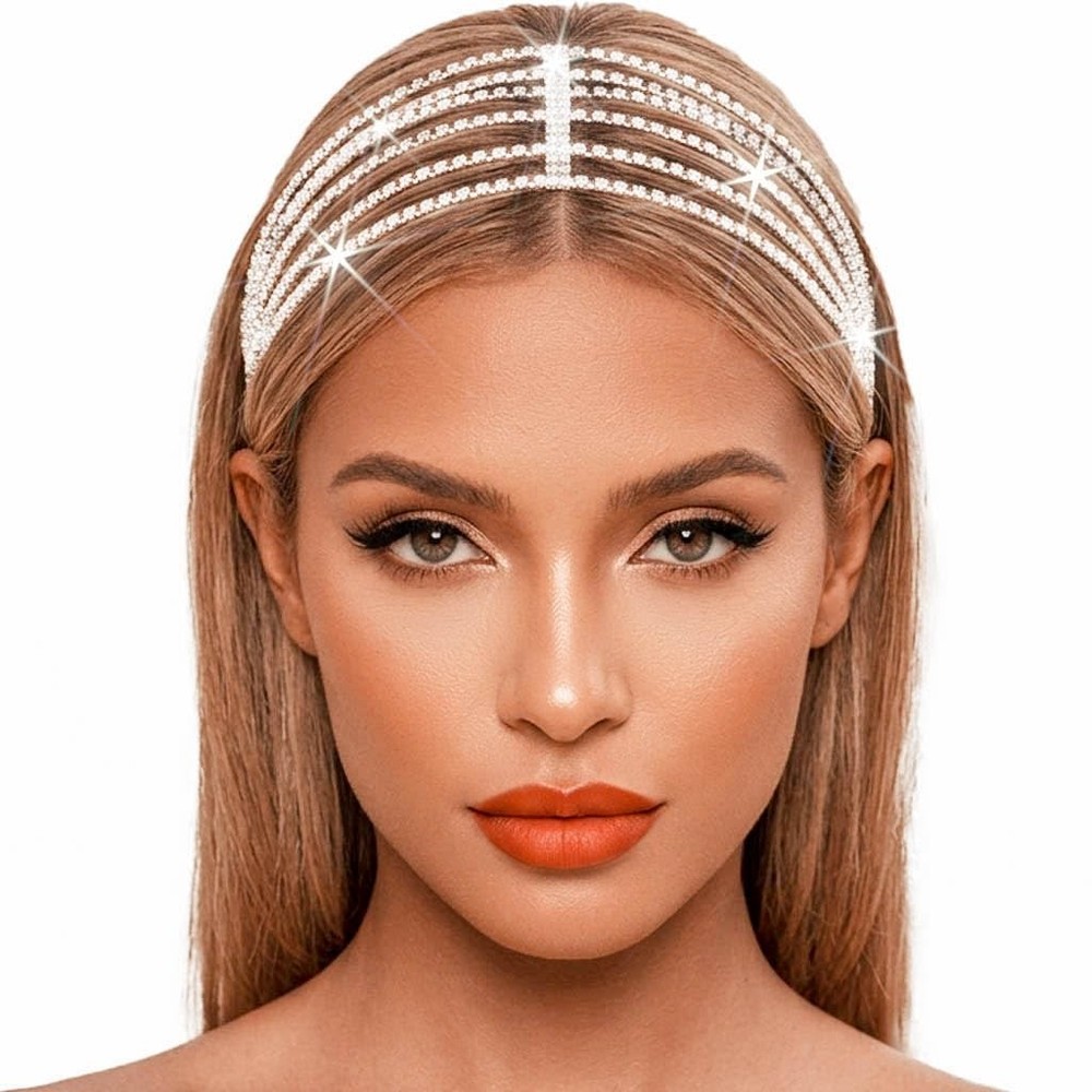 Rhinestone Headchain Layered Stretch Headband Glitter Bride Hair Accessories …