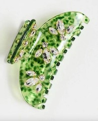 Lele Sadoughi Kiwi Green Crystal Hair Claw Clip + 2 Mother of Pearl