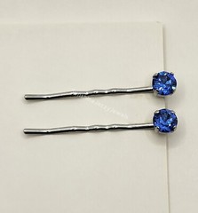 Handmade 2pc Hair/ Bobby Pins w/ Swarovski Crystal Sapphire Chaton Stones; Blue