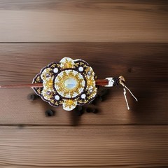 Handmade Tibetan Tribal Hair Stick Bun Pin Glass Beaded Gypsy Boho Leather Back