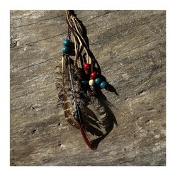 Unbranded Feather Hair Clip Extension Women OS Brown Excellent Boho Beaded Hemp