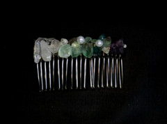 HAIR CLIP COMB CLIP SEA GLASS AVENTURNE AMETHYST CLEAR QUARTZ PEARL HAND MADE