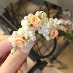 Women Sweet Scrunchies Pearls Flower Ponytail Holder Elastic Hair Bands Tie Rope