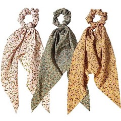 3pcs Women Ribbon Scrunchies Bow Knotted Classic Floral Pattern Rose Pattern