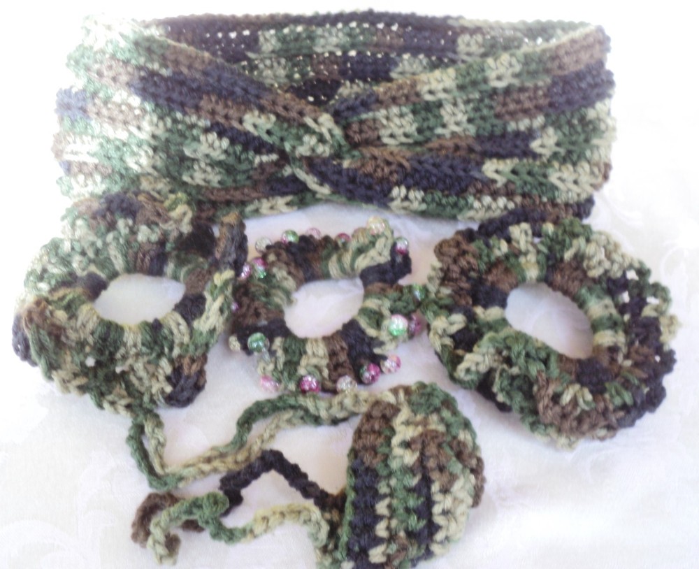 Women’s 5 Piece Matching Set Twisted Headband Ear Warmer Hair Ties New Crochet