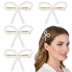 4Pcs Elegant Bow Pearl Hair Clips, Non-Slip 1 Count (Pack of 4), Gold
