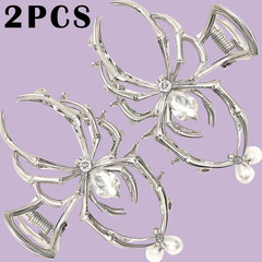 2Pcs Y2K Rhinestone Pearl Skull Spider Hair Claw Clip Women NEW