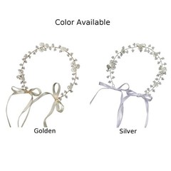 Bridal Headband with Pearl Accents and Floral Shell Petals Gold Silver