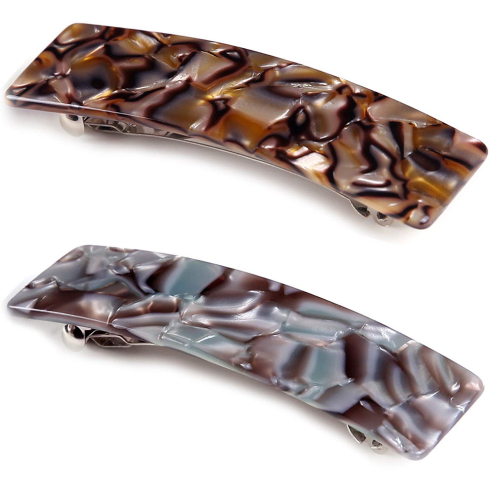 2PCS Hair Barrettes Tortoise Shell French Design Celluloid Rectangle Hair Clips