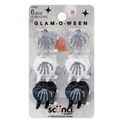 Scunci Glam-O-Ween Halloween Hair Claw Clips, 6 Count – Assorted Black, White &