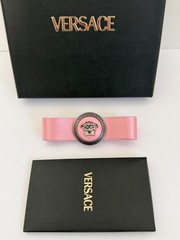 NWT Versace Pink Gianni Ribbon Medusa Tribute Logo Satin Bow Hair Clip Barrette