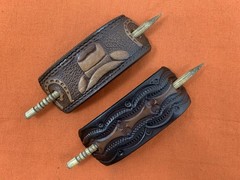 2 Leather Hair Barrettes w Sticks, Ponytail, Cowboy Hat, Handcrafted #304