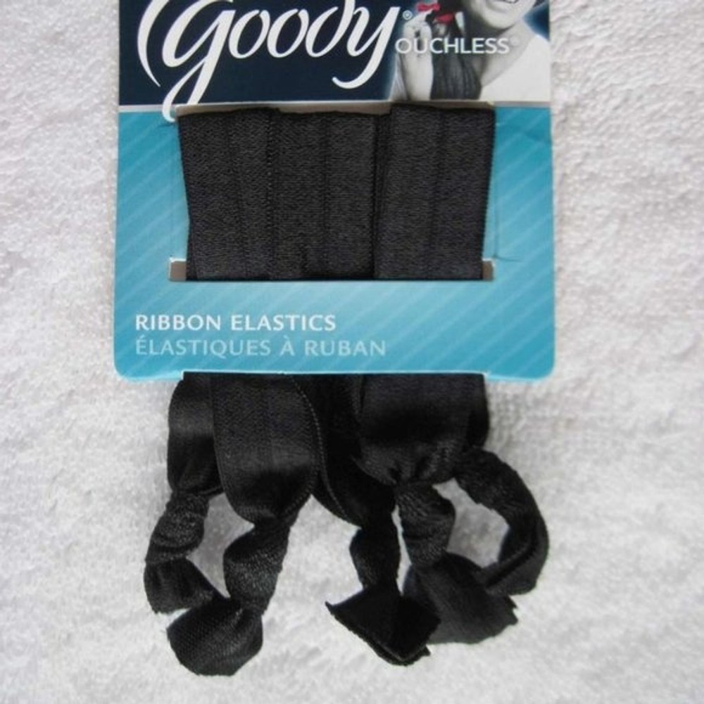5 Black Goody Shiny Knotted Ribbon Elastic Ponytailer Hair Bands No Metal Solid