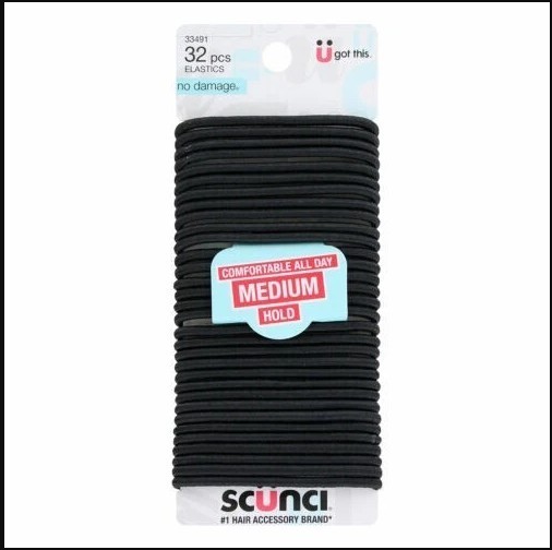 Scunci Effortless Beauty Medium hold No-damage Elastics Black 32ct