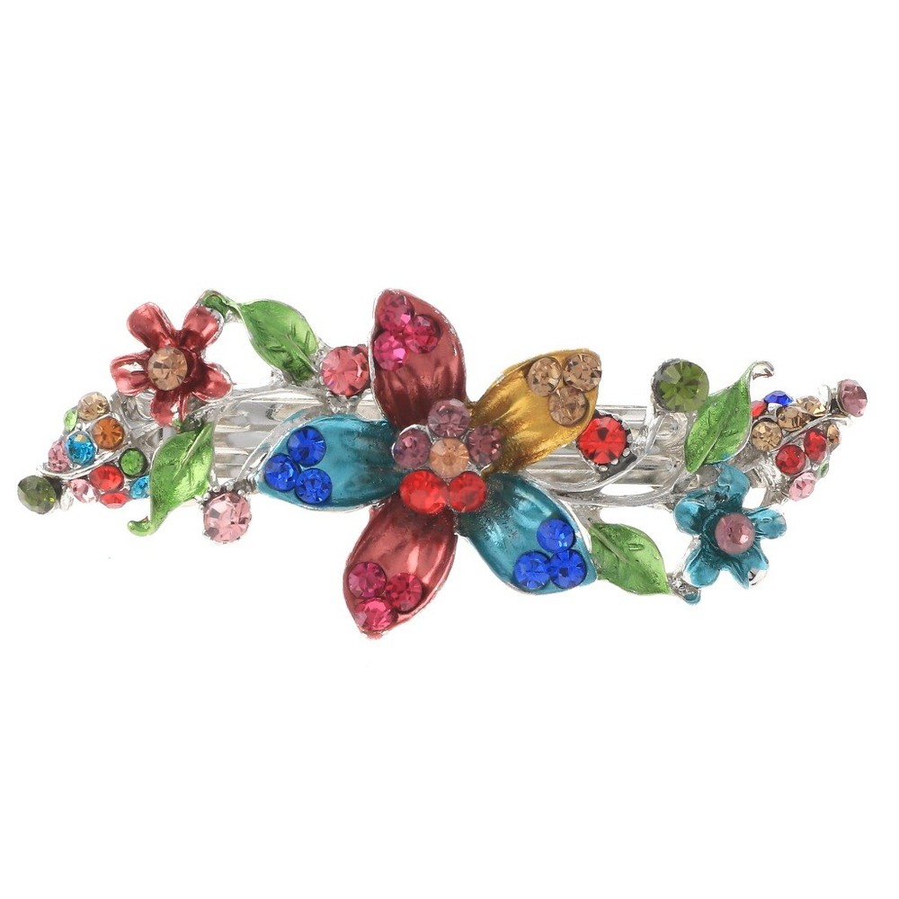 Silver Tone Metal Hair Clip with Rhinestone & Acrylic Jewelry Stone B3935-MUL