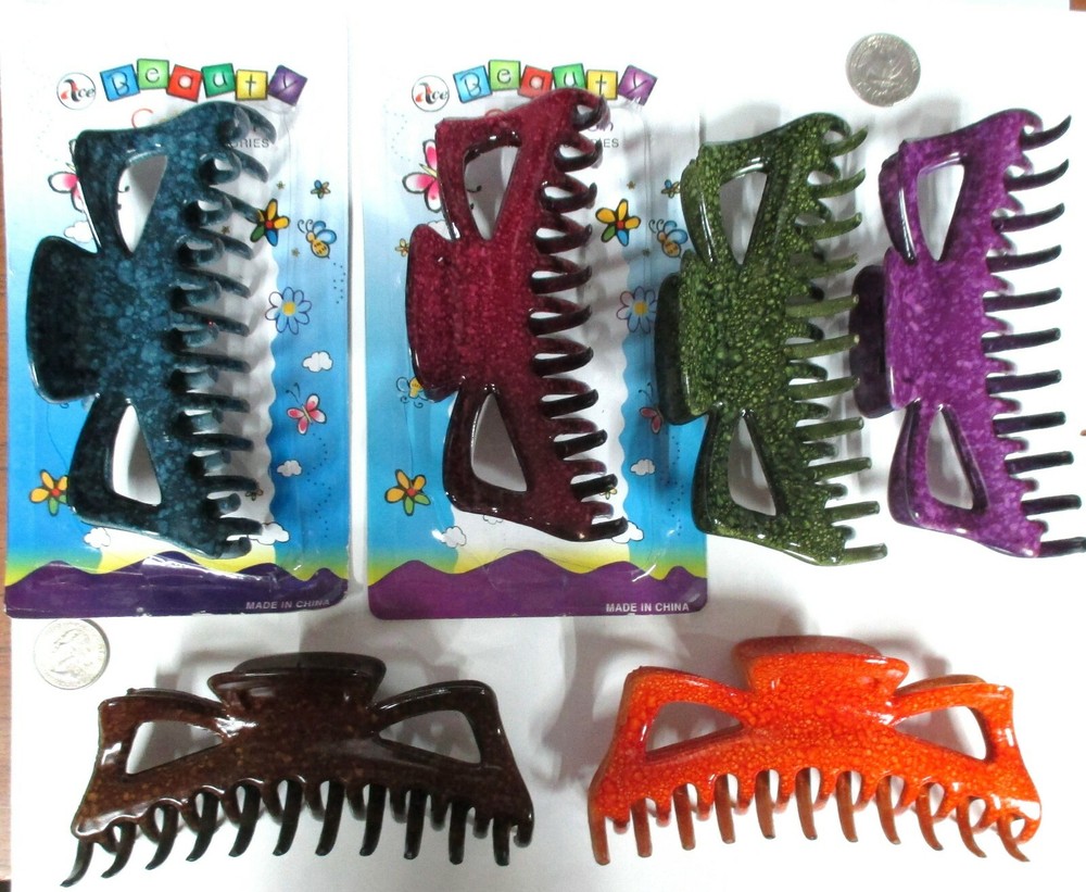 LOT OF 6,12 –5.5″ long 6 MARBLE COLORS COATING HAIR CLIPS HAIR CLAWS