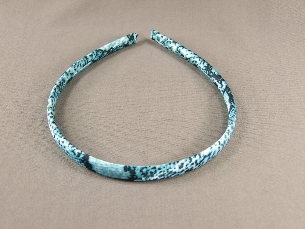 Aqua White Black snake skin lizard print satin thin skinny headband 3/8″ wide