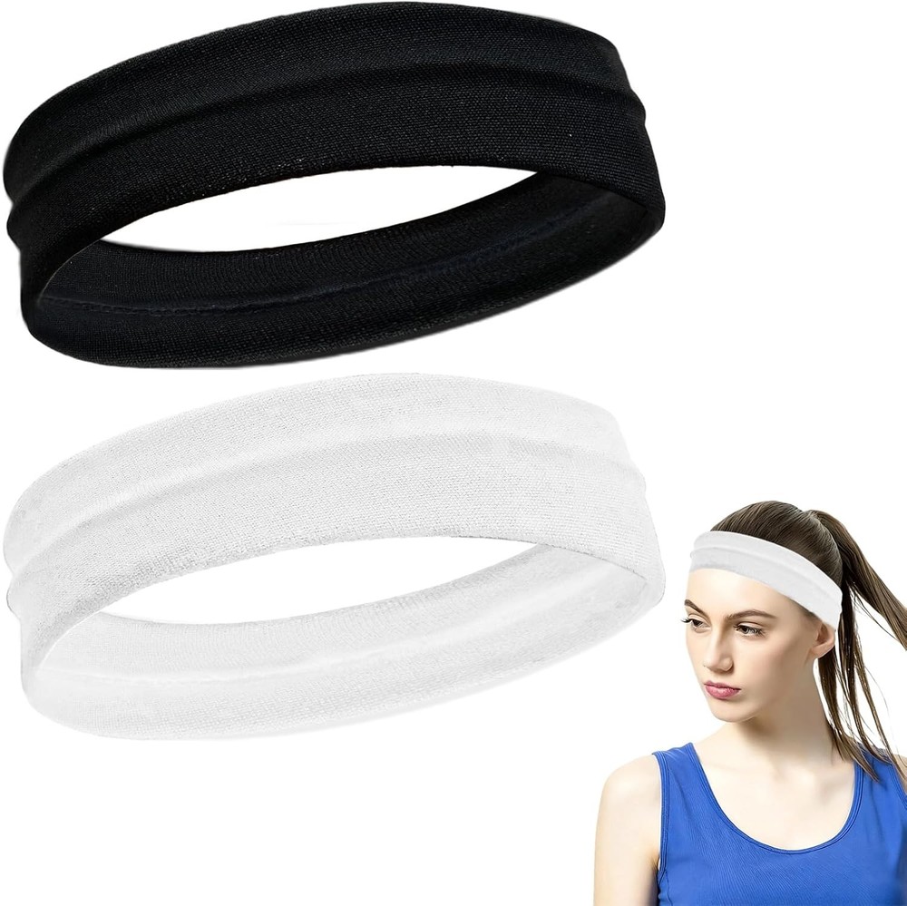 Wide Sweat Headband Non Slip Elastic Hair Band for Men Women White