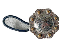Western Womens Hair Tie 1.5x 1.5 Silver Gold Engraved Concho Jewelry Ponytail
