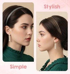 2 PCS Metal Headbands Women Double Thin Layered Gold Elegant Hairband Girls