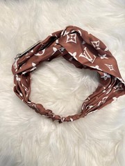 Twist Headband Brown/White Fabric Elastic Logo