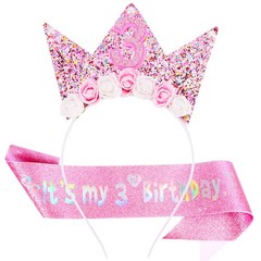 3rd Headband & Sash Set – Floral Princess Crown Headband for Girl Dress Up, P…