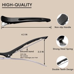 Duckbill Hair Clips 12 PCS 4.3” Non-Slip Silicone Band – Professional Grade