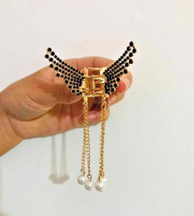 Crystal Wing Hair Claw with Pearl Tassels