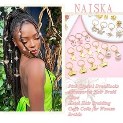 156Pcs Pink Crystal Dreadlocks Jewelry, Gold Hair Cuffs & Coils, Braids Decor