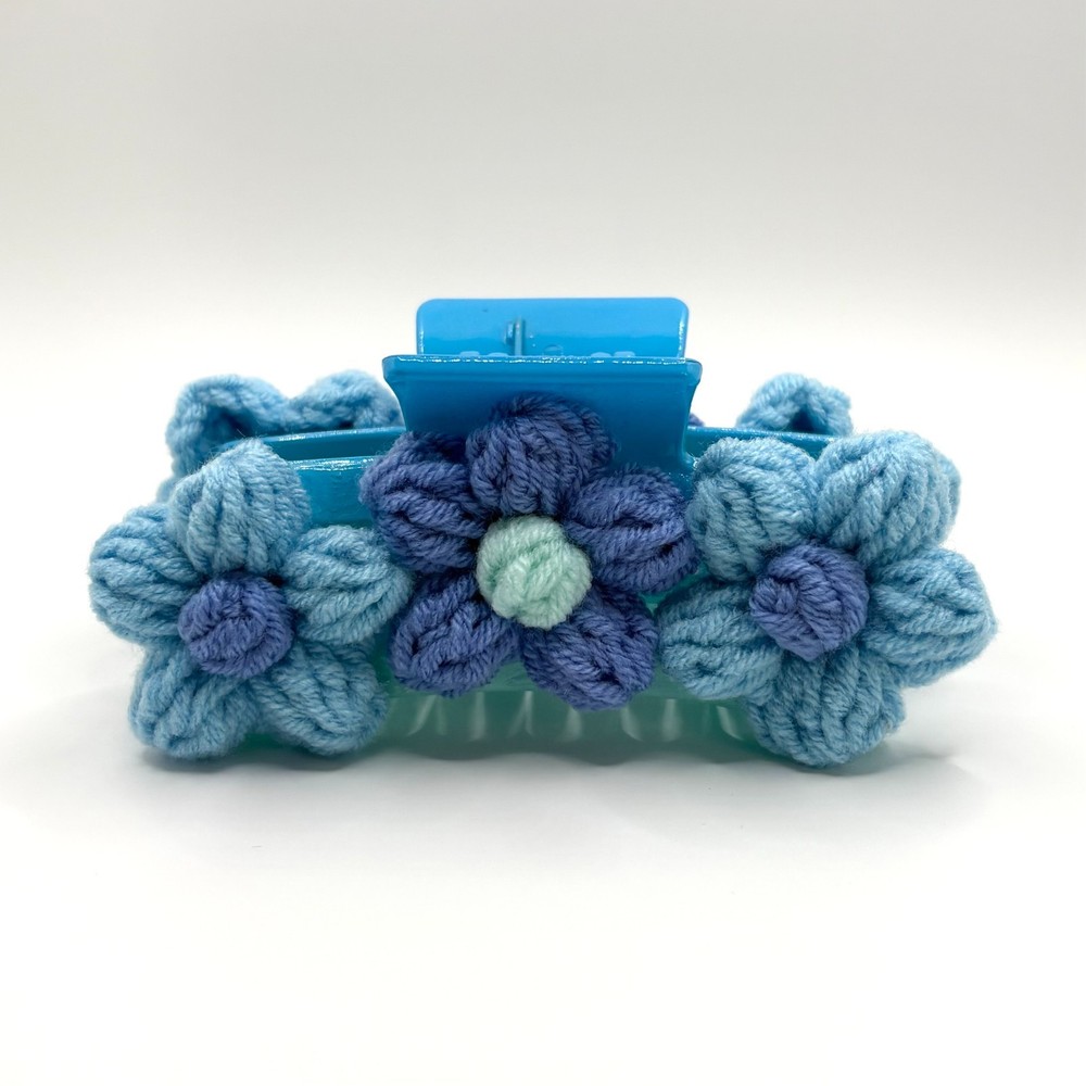 Blue Crochet Flower Claw Clip, Large, Hair Accessories