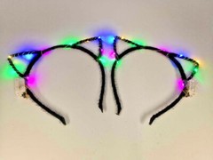 2X LED Light Up Black Cat Ears Headbands Luminous Multiple Light Color Patterns
