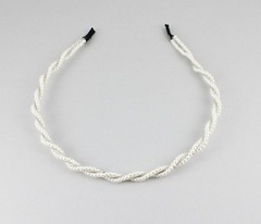 White faux pearl twist thin skinny headband hair band accessory plastic beads