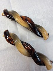 Braided Tortoise and Striped Celluloid Hair Barrette Vintage Goody – 2