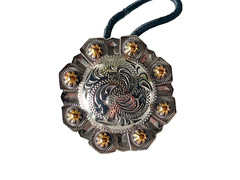 Western Womens Hair Tie 1.5x 1.5 Silver Gold Engraved Concho Jewelry Ponytail