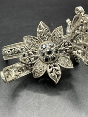 Butterfly Hair with Marcasite Accents Silver Tone Ponytail Holder Medieval Metal