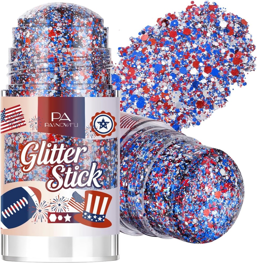 Red White Blue Hair Glitter Stick Hexagon Sparkling Body Face Glitter for 4th