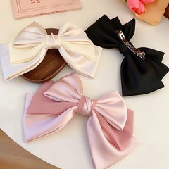 Sweet Pink Bow Hairpins Solid Color Big Bowknot Hair Clips Women Girls Soft