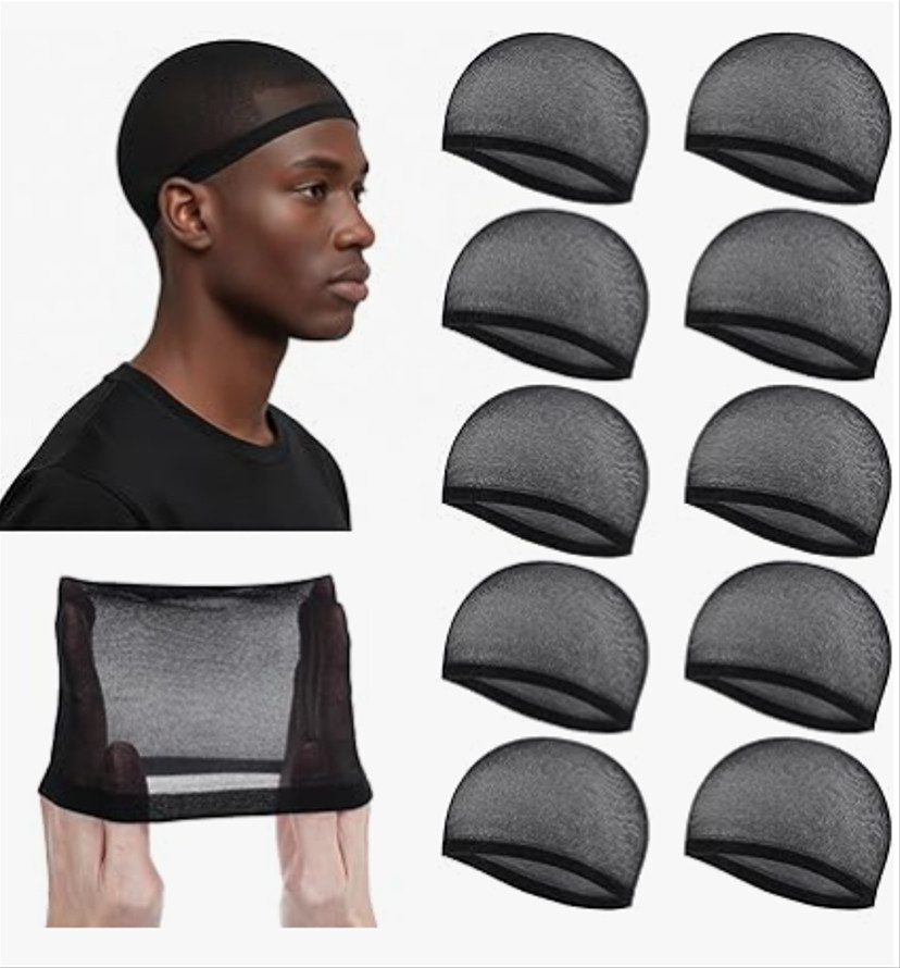 10PCS Wave Cap Stretchy Stocking Wig Cap Hair Net For Men Women Black